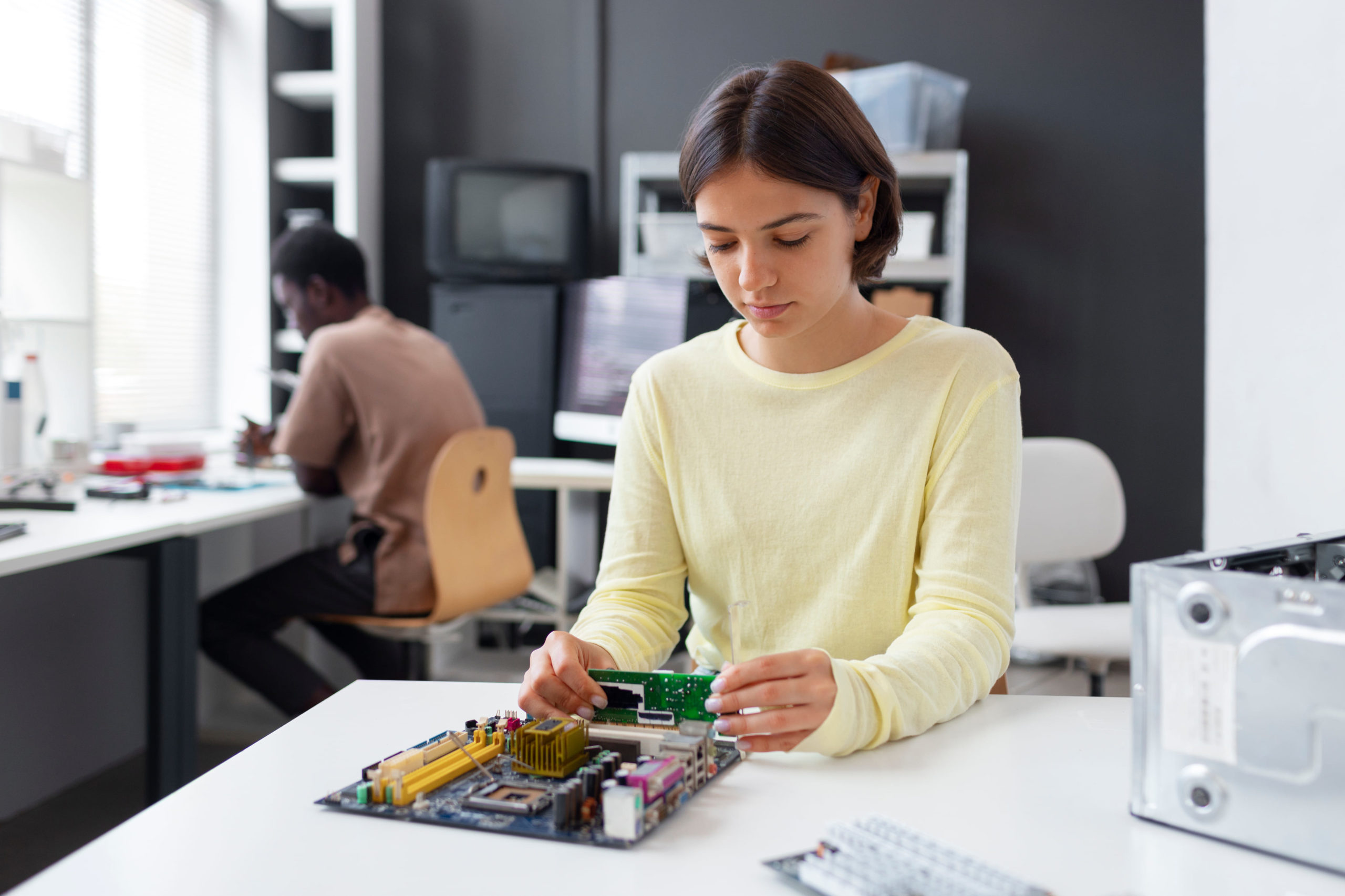 Technician working on electronics